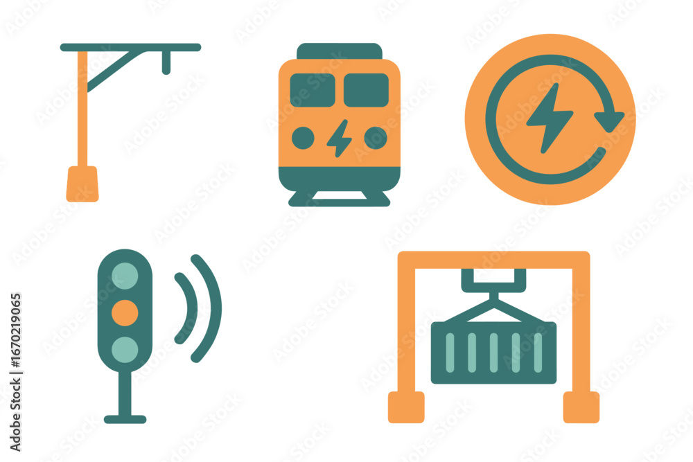 Poster vector outline icon set featuring transportation and power symbols for design projects and digital a