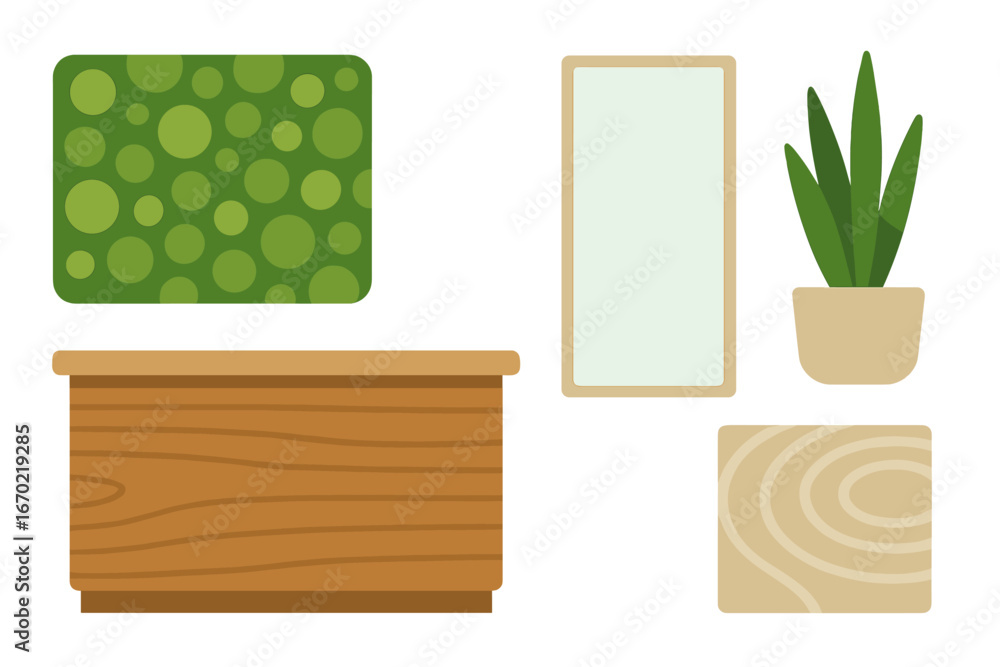Poster vector outline icons displaying various home decor elements suitable for modern interior design proj