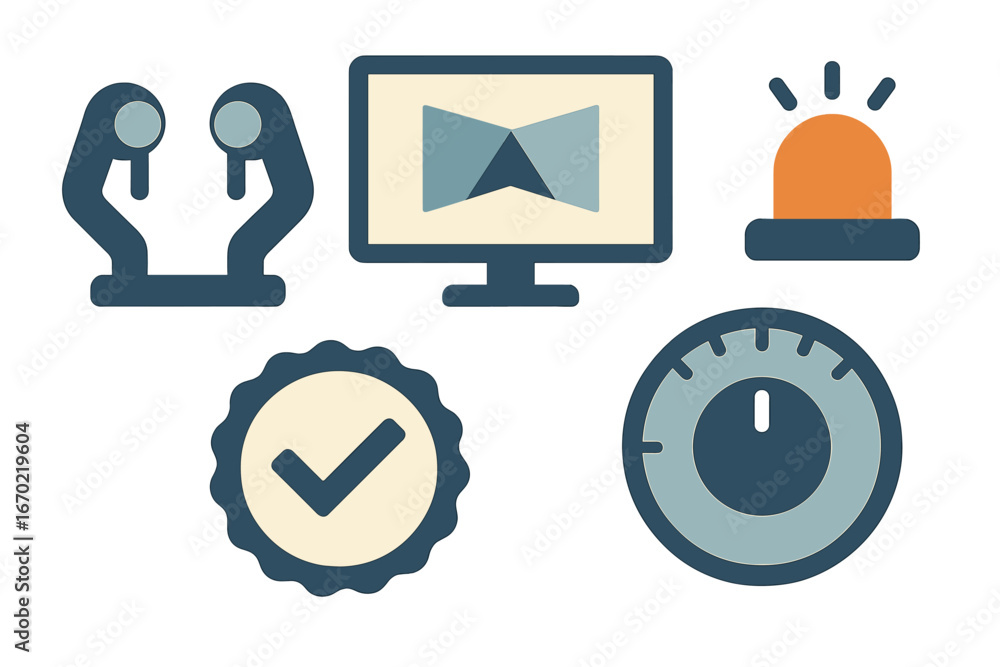 Poster vector outline icon set featuring various symbols related to technology and alerts for design applic