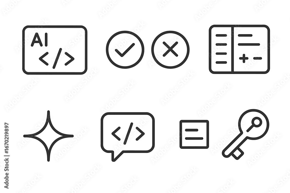 Poster vector illustration of tech elements showcasing coding and ai