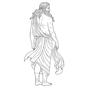 Divine Prophet Nereus Line Art &ndash; Ancient God Vector Illustration with Eternal Sea Energy &ndash; Nereus Drawing &ndash; Line Art Drawing of Nereus &ndash; Nereus Icon &ndash; Greek God Vector