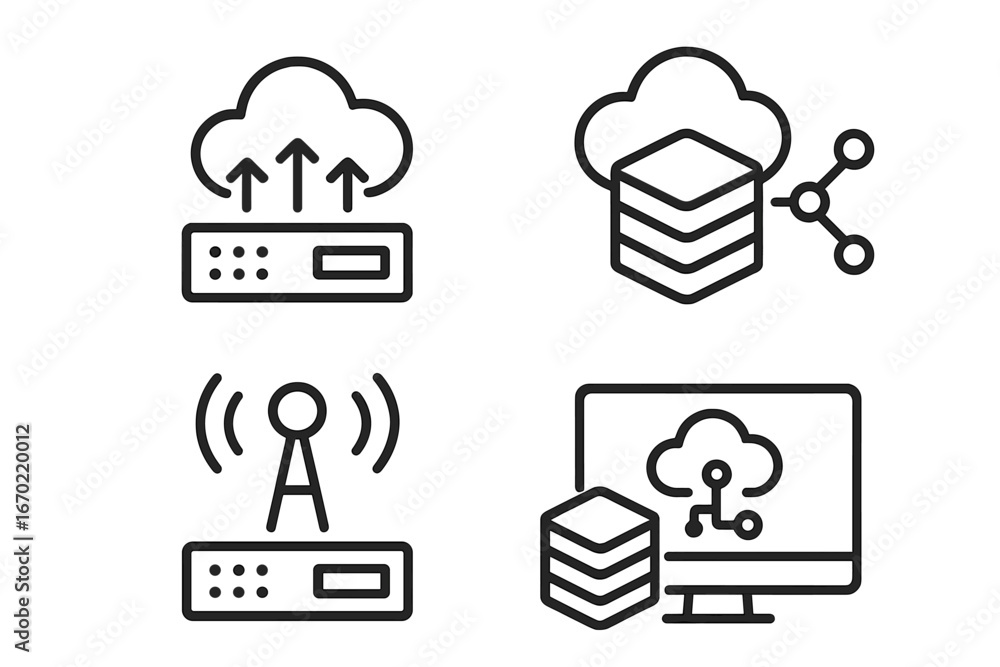 Poster cloud computing illustration with data transfer and storage