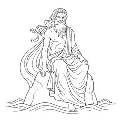 Mythical Shapeshifter Nereus Line Art – Greek Sea God Vector Outline Drawing of Wisdom – Nereus Drawing – Vector of Nereus – Nereus Outline – Greek God Lineart