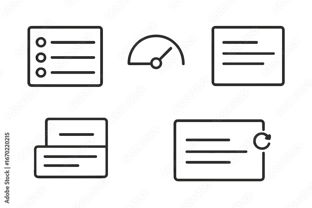 Poster clean vector icons representing digital organization tools and metrics