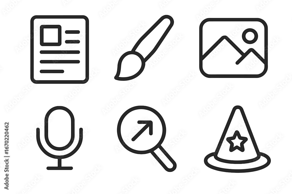 Poster vector outline icon set featuring various design and creative elements for digital projects and pres