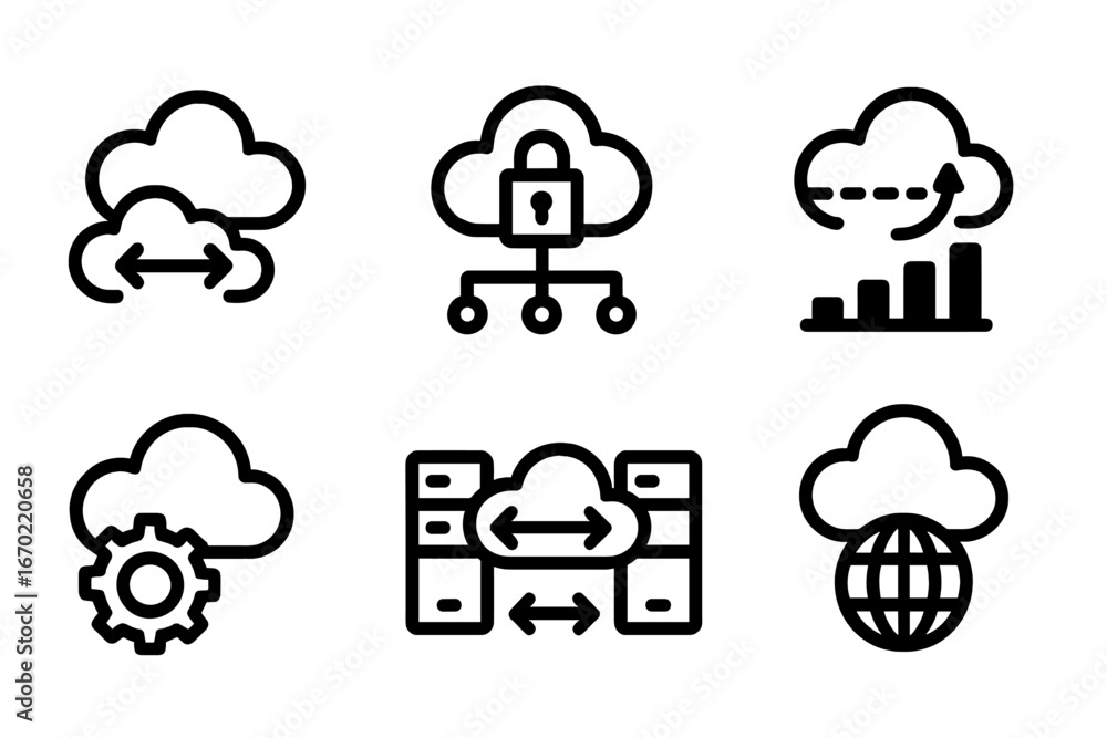 Poster cloud computing icons set for network and data management tasks