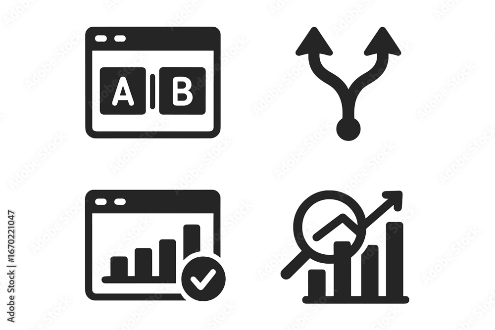 Poster vector outline icon set featuring data visualization, decision making, and performance tracking elem