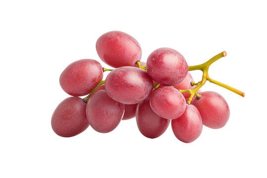 Fresh, juicy red grapes on a vine, isolated on a white background, perfect for healthy lifestyle and food themes.