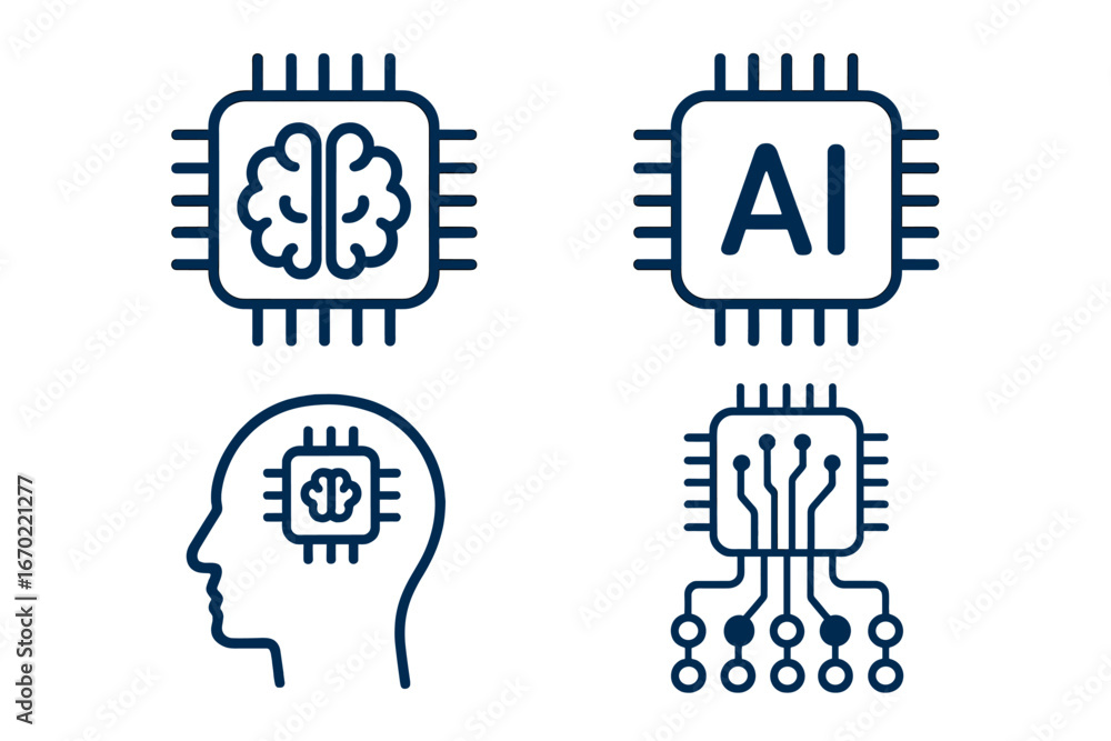 Poster microchip illustrations depicting artificial intelligence concepts