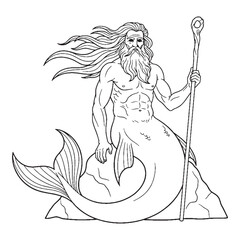 Divine Prophet Nereus Line Art – Ancient God Vector Illustration with Celestial Flow – Nereus Drawing – Line Art Drawing of Nereus – Nereus Icon – Greek God Vector