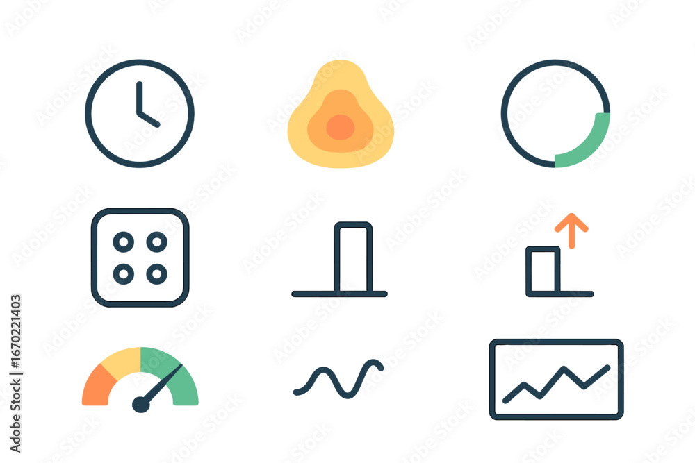 Poster vector illustration of colorful icons for data visualization tools
