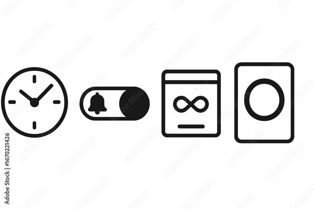 Poster time management and notification symbols in vector illustration format