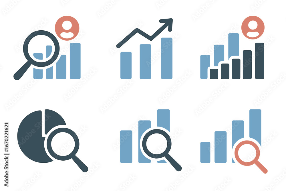 Poster vector outline icon set showcasing various financial data visualizations for modern analytics and bu
