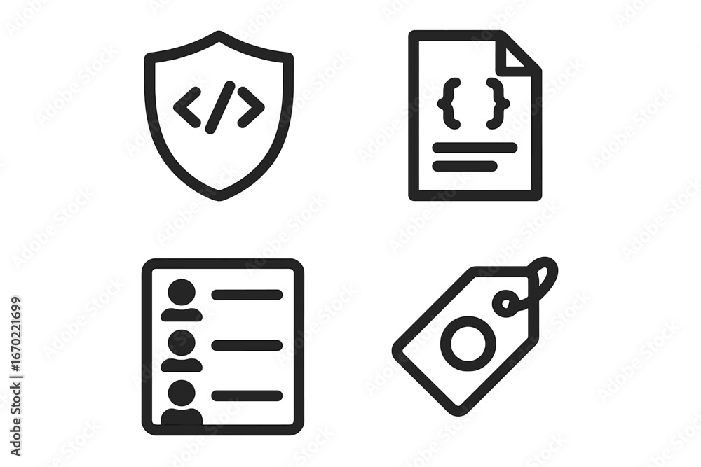 Poster tech icons for digital security and coding illustration