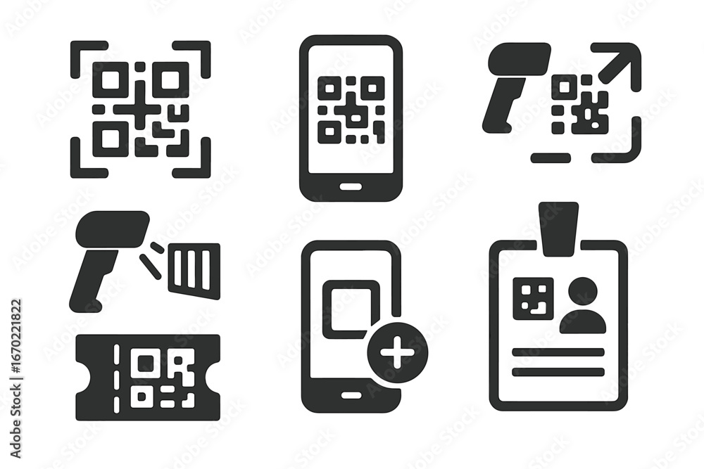 Aufkleber vector outline icon set featuring various qr code scanning and identification symbols in a clean des