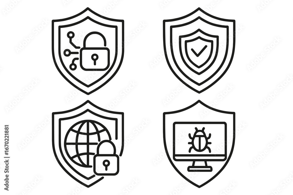 Poster digital security icons in vector style for technology design