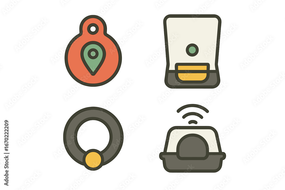 Poster vector illustrations of location pins and devices for navigation