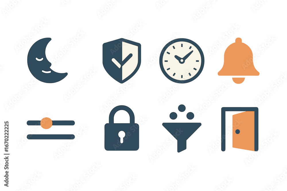 Poster vector illustration of various icons related to time and security