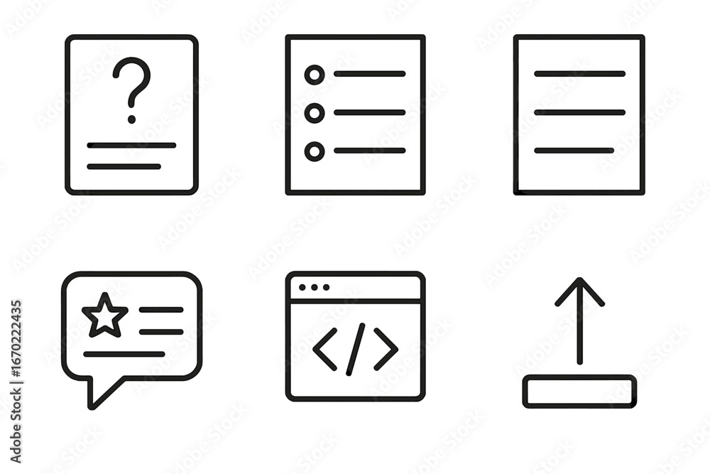 Poster vector illustrations of various document icons in a minimal style