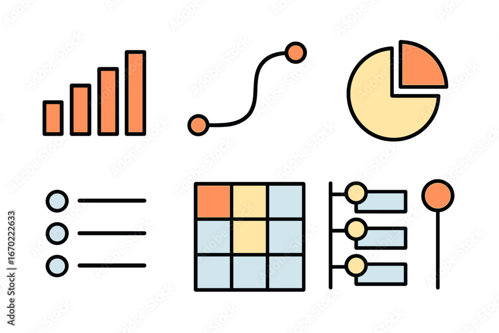Poster vector illustration of various data visualization elements and charts