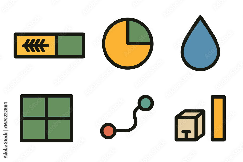 Poster colorful vector icons illustrating various concepts and data elements