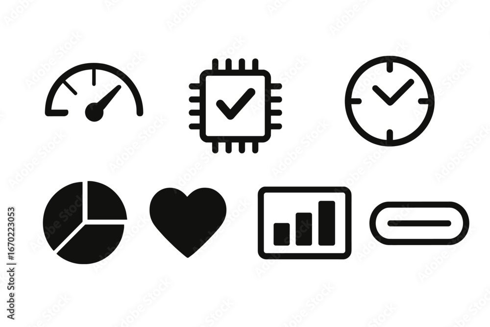 Poster vector illustration of various technology icons representing metrics
