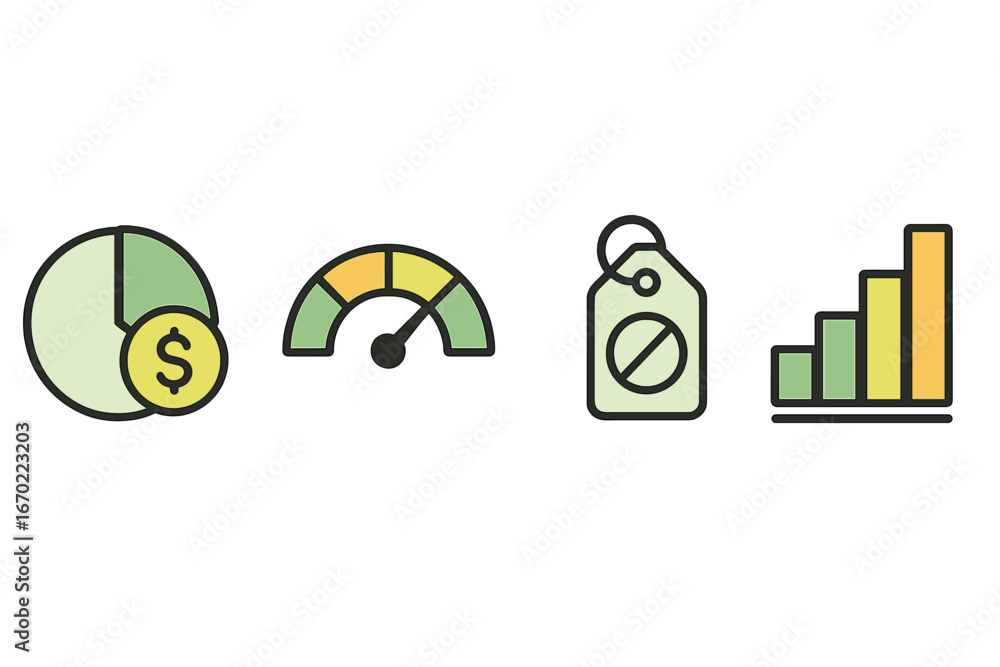Poster modern vector icons representing financial analysis and metrics