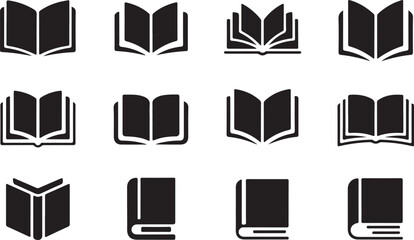 silhouette Open black book side perspective drawing icons minimal back book notebook on the upside down outline laying © Masud