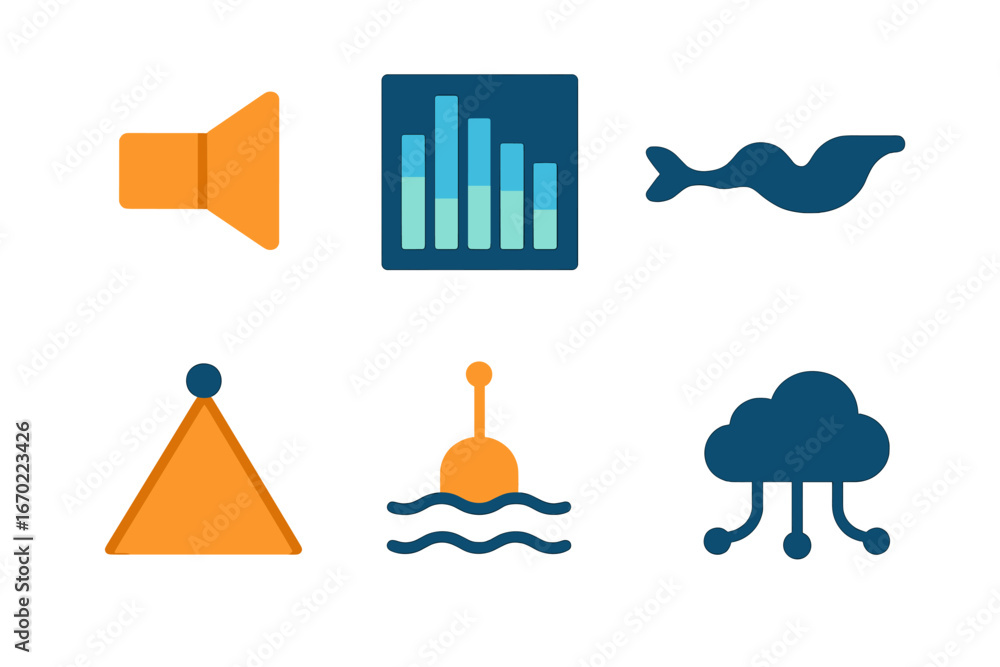 Poster visual representation of audio and data elements in vector style