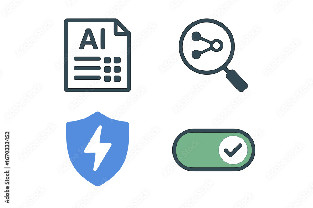 Poster tech icons illustration for data analysis and security