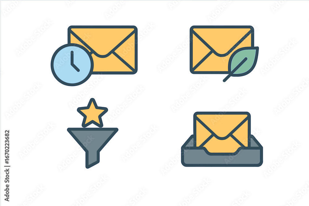 Poster set of four vector icons depicting email concepts for communication