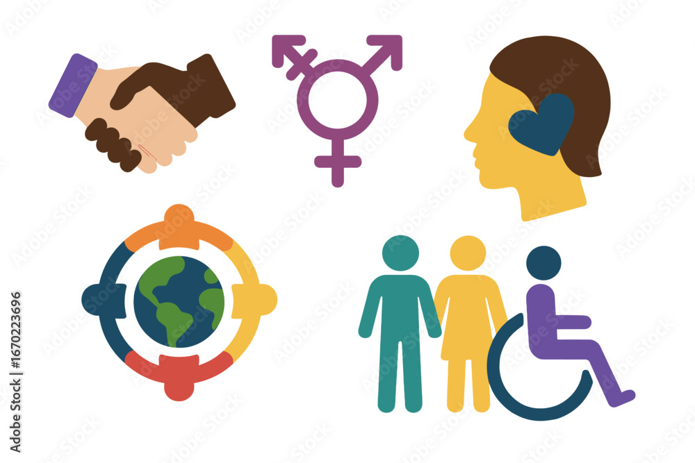 Poster vector outline icon set representing diversity and inclusion themes in a modern design for various a