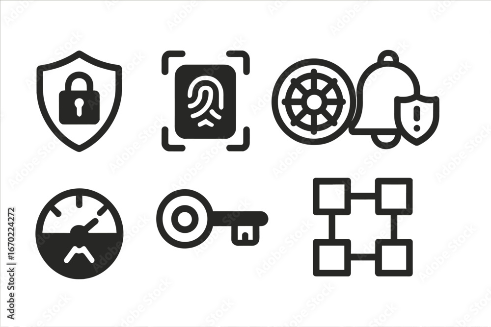 Poster security icons representing digital safety and authentication concepts