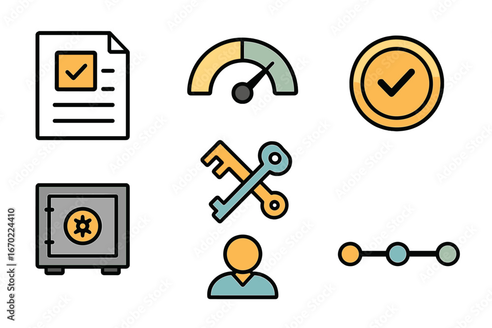 Poster secure access symbols indicating approval and safety processes