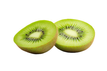 Fototapeta premium Freshly sliced kiwi fruit on a white background, showcasing its vibrant green color and unique texture.