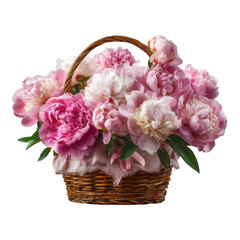 Obraz premium Beautiful Elegant Peony Flower Arrangement in Basket in Transparent Background