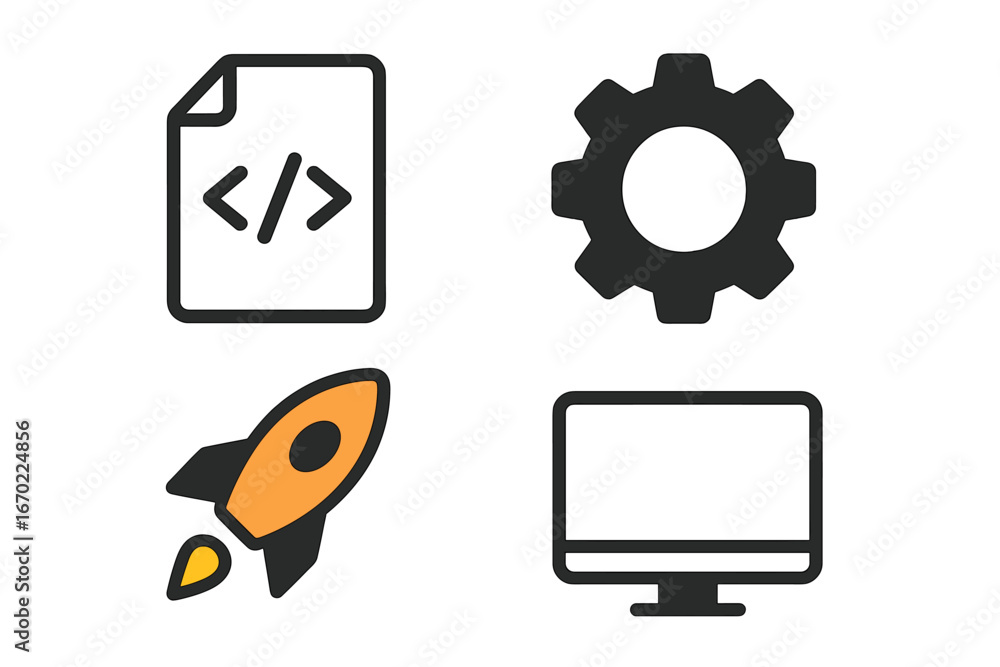 Poster vector illustration of programming, technology and startup concepts