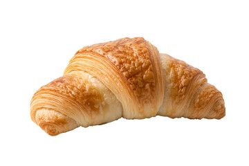 Golden, flaky croissant on a white isolated background.