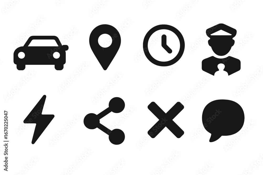 Poster collection of transport and communication icons in vector style