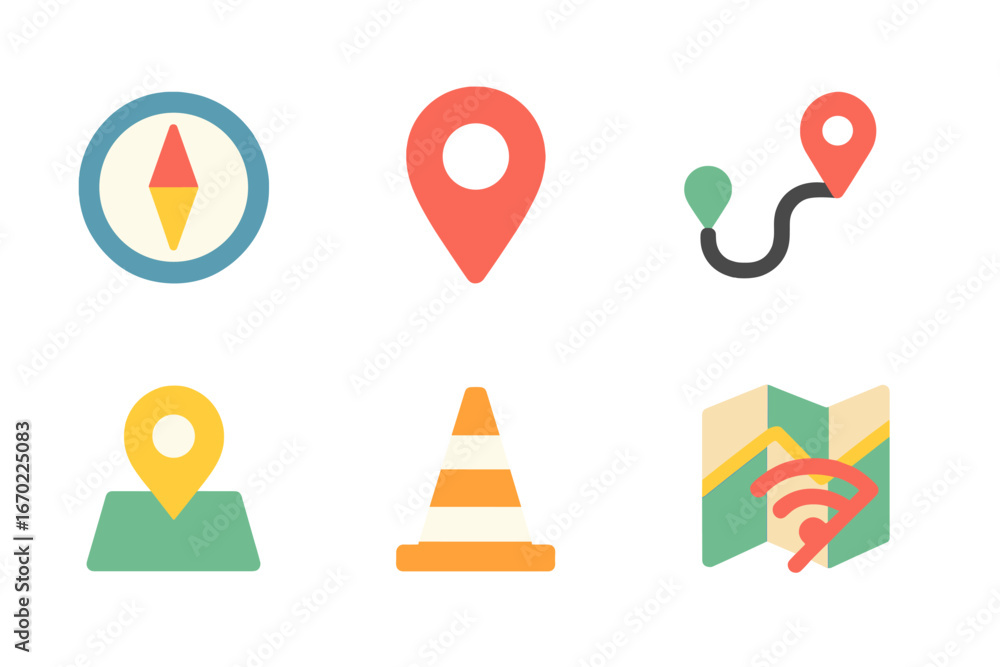 Poster colorful vector icons representing navigation and location services