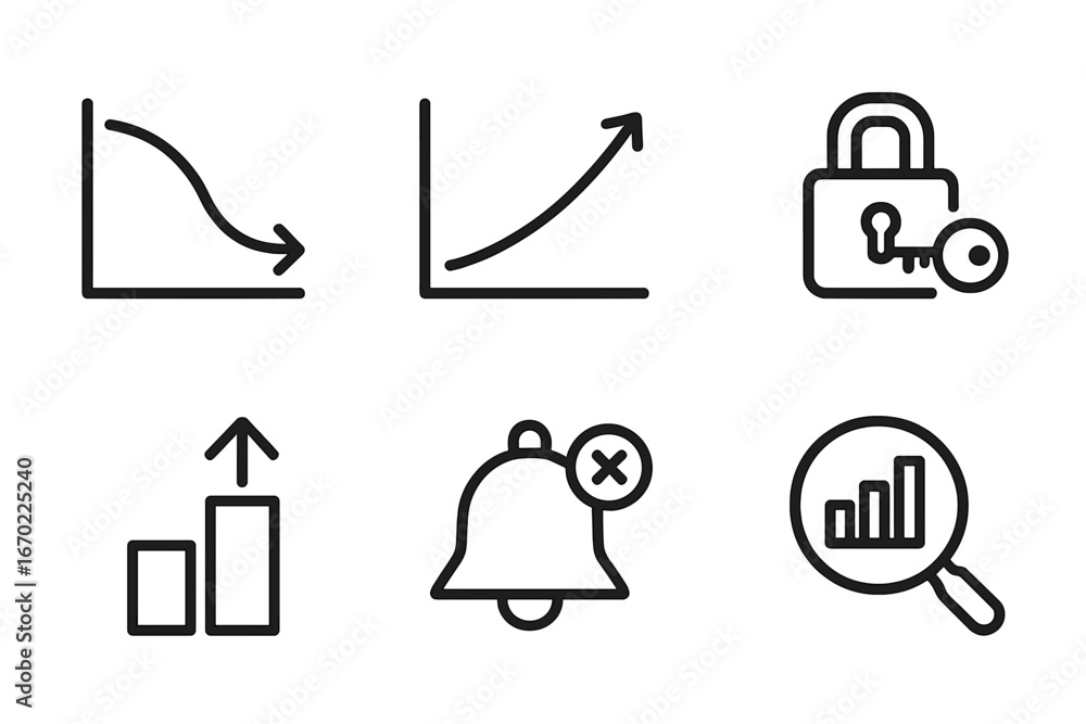 Poster vector icons depicting various data trends and security features