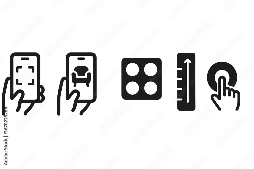Poster hands using a smartphone for furniture selection and measurement