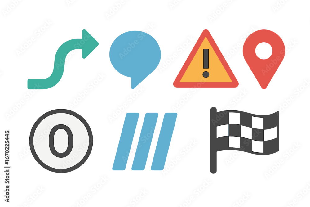 Poster collection of colorful vector icons for navigation and alerts