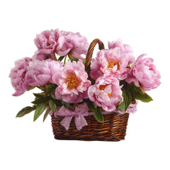 Obraz premium Beautiful Elegant Peony Flower Arrangement in Basket in Transparent Background