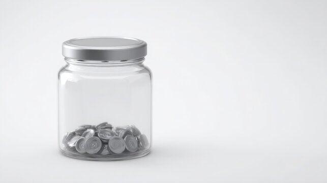 Transparent glass jar filled with coins representing a digital savings jar concept for gamifying saving habits