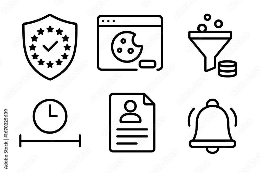 Aufkleber vector illustration of various icons for web security and user data