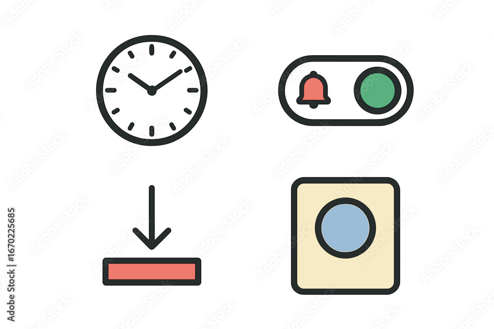 Poster vector icons depicting time and notifications