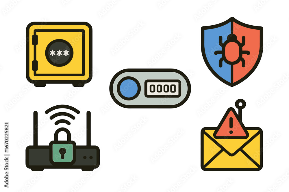 Poster secure digital elements represented in vector illustration style
