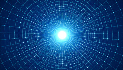Abstract Blue Technology Network Tunnel with Bright Light