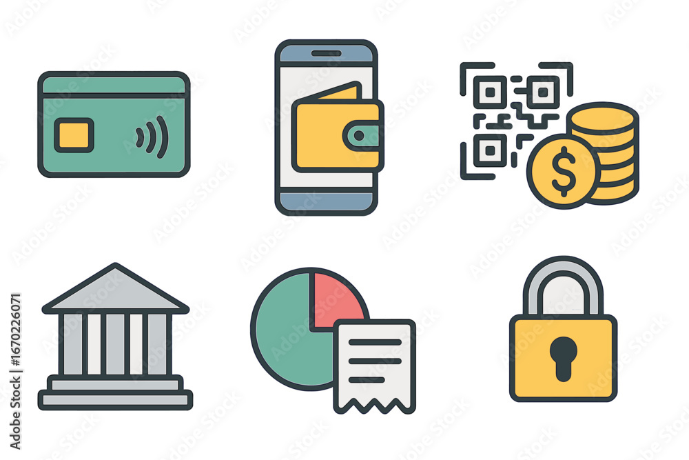 Poster Modern payment methods and security symbols for digital transactions